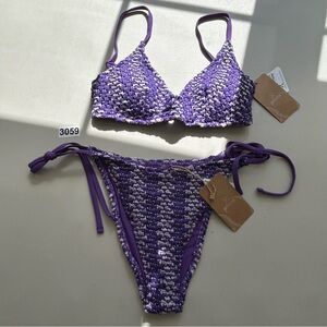 Berlook Small Purple Striped Crochet Bikini Set